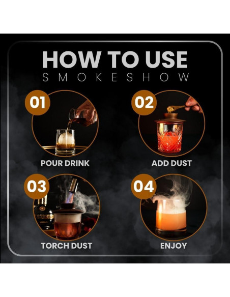 Ahumador de cócteles Smokeshow de madera de nogal con 6 latas
