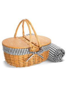 Cesta de Picnic de Mimbre Skybooly con Manta 1.5x1.5m