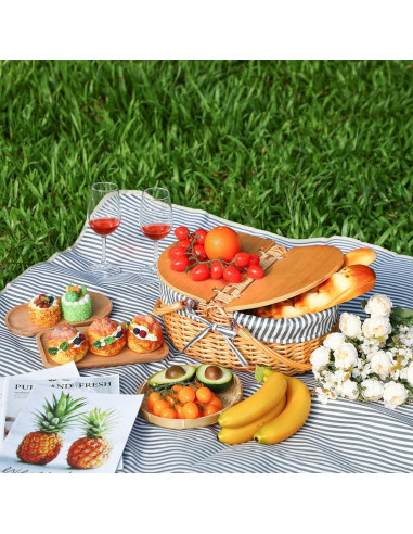 Cesta de Picnic de Mimbre Skybooly con Manta 1.5x1.5m
