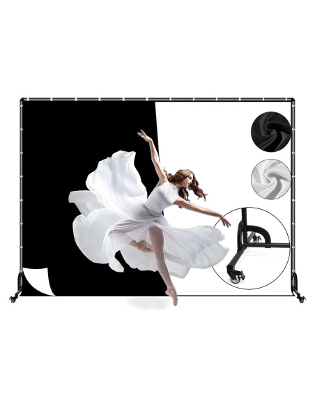 Soporte de fondo móvil 10x2.13m con ruedas Benoison negro y blanco