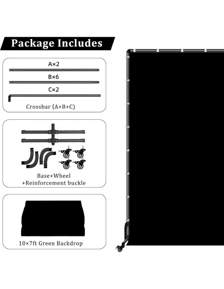Soporte de fondo móvil 10x2.13m con ruedas Benoison negro y blanco
