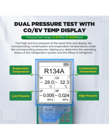 Juego de Manómetros Digitales HVAC KAISAL con Pantalla TFT