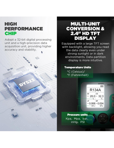 Juego de Manómetros Digitales HVAC KAISAL con Pantalla TFT