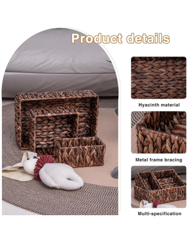 Juego de 3 Cestas de Almacenamiento MIZHICRAFT de Mimbre