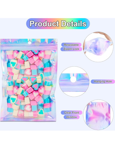 150 Bolsas Holográficas Resellables ANZNKU 7.6x10.2 cm Multicolor