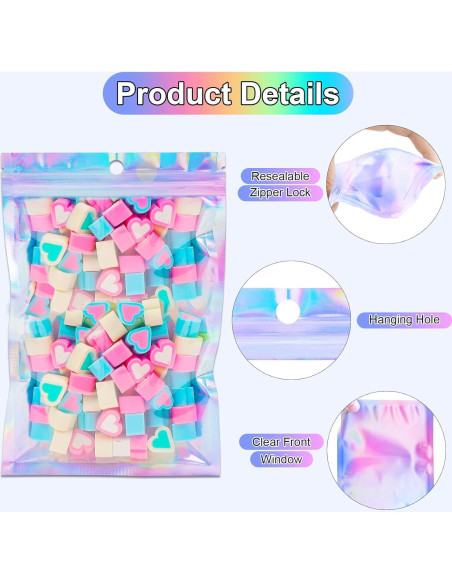 150 Bolsas Holográficas Resellables ANZNKU 7.6x10.2 cm Multicolor