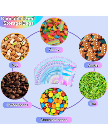 150 Bolsas Holográficas Resellables ANZNKU 7.6x10.2 cm Multicolor