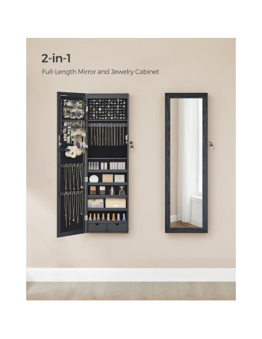 Armario de Joyería SONGMICS con Espejo y 6 LEDs, 120 cm