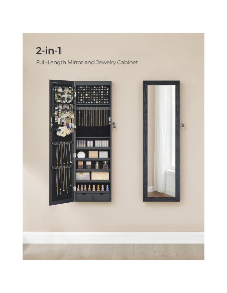 Armario de Joyería SONGMICS con Espejo y 6 LEDs, 120 cm