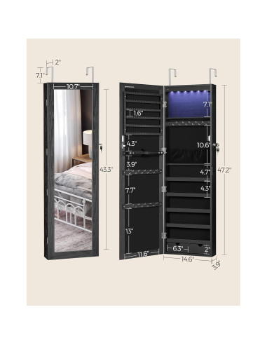 Armario de Joyería SONGMICS con Espejo y 6 LEDs, 120 cm