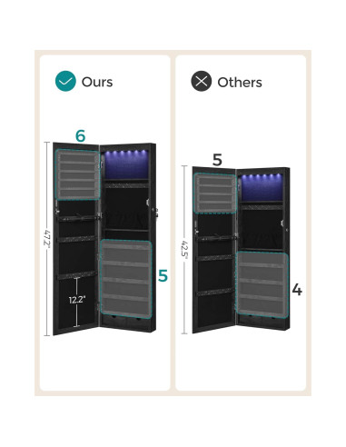 Armario de Joyería SONGMICS con Espejo y 6 LEDs, 120 cm