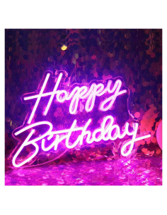 Luz de Noche Neón Feliz Cumpleaños DAKABUKA Rosa 42x31cm USB