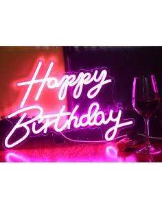 Luz de Noche Neón Feliz Cumpleaños DAKABUKA Rosa 42x31cm USB 2