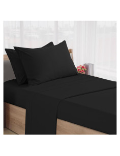 Juego de Sábanas SPRINGSPIRIT Cama Individual 4 Piezas Negro