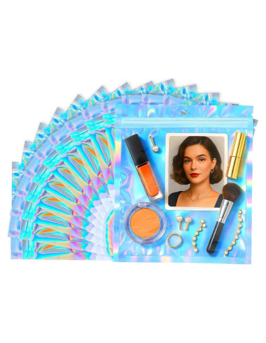 100 Bolsas Reutilizables Mylar Holográficas 6.86x10.16 cm