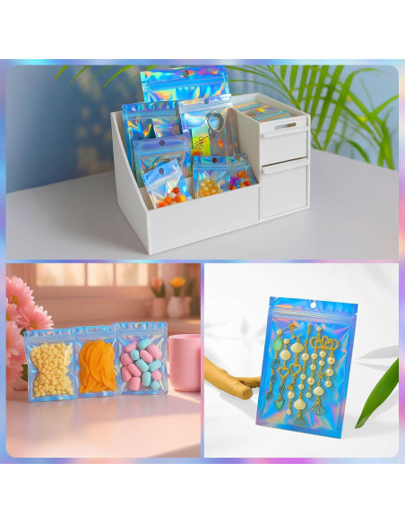 100 Bolsas Reutilizables Mylar Holográficas 6.86x10.16 cm 100 Bolsas Reutilizables Mylar Holográficas 6.86x10.16 cm