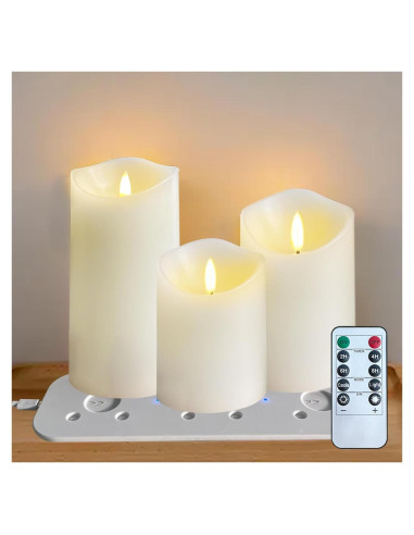 Juego de Velas LED Recargables Sin Llama LEDHOLYT 3 Piezas