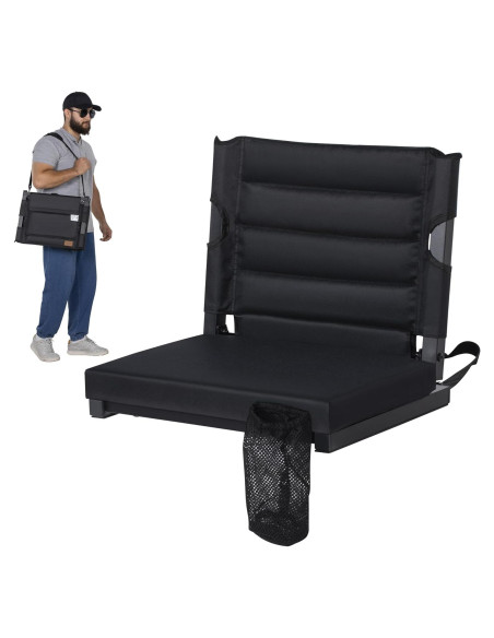 Asiento Plegable de Estadio LOENIY con Respaldo Acolchado Negro