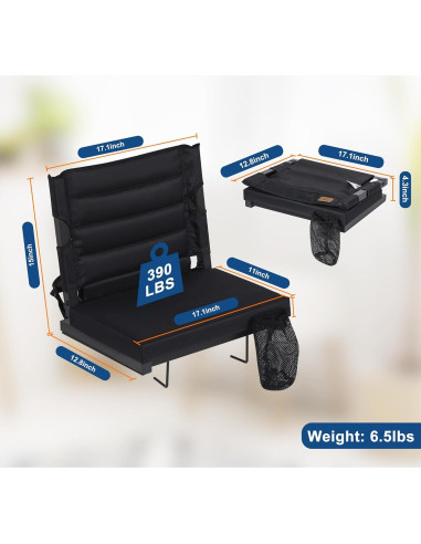 Asiento Plegable de Estadio LOENIY con Respaldo Acolchado Negro