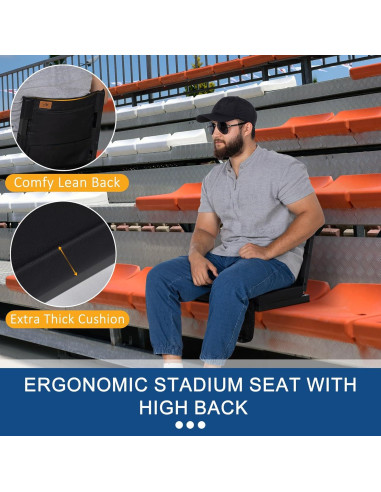 Asiento Plegable de Estadio LOENIY con Respaldo Acolchado Negro