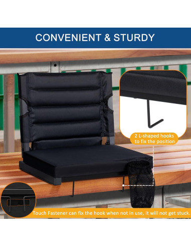 Asiento Plegable de Estadio LOENIY con Respaldo Acolchado Negro