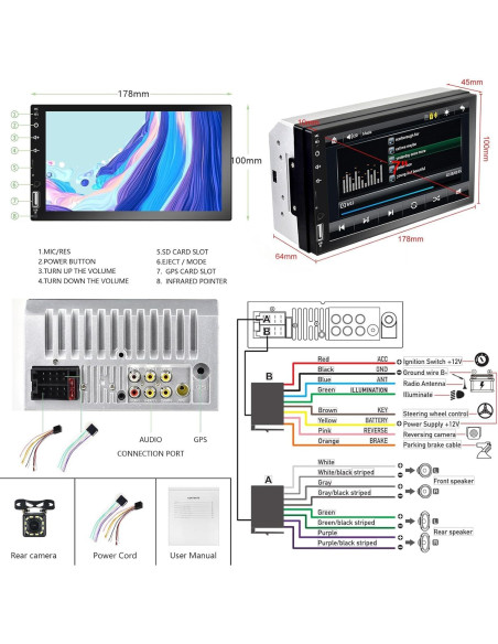 Estéreo de coche CAMECHO Q3161A3-39-C06 Doble Din 7" CarPlay