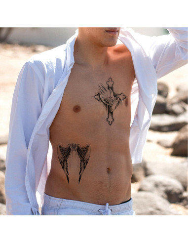 Tatuaje Temporal Realista Alas Cruzadas Briyhose 8 Hojas