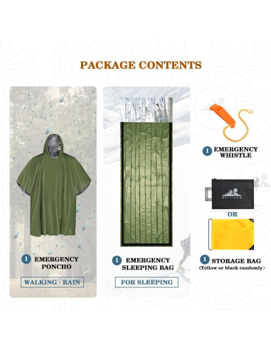 Saco de Dormir de Emergencia MATTISAM con Poncho y Silbato