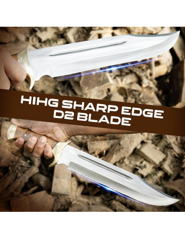 Cuchillo Bowie Grande WARIVO 45.72 cm Acero D2 Hecho a Mano