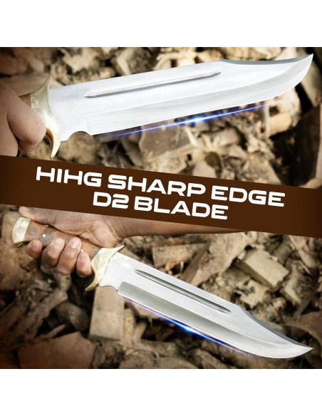 Cuchillo Bowie Grande WARIVO 45.72 cm Acero D2 Hecho a Mano