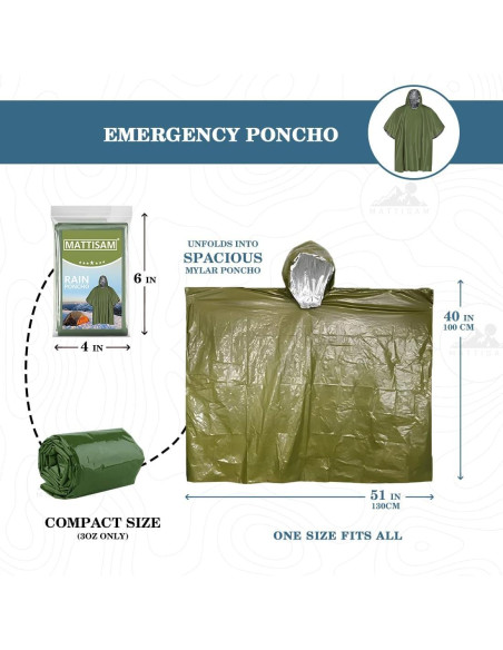 Saco de Dormir de Emergencia MATTISAM con Poncho y Silbato