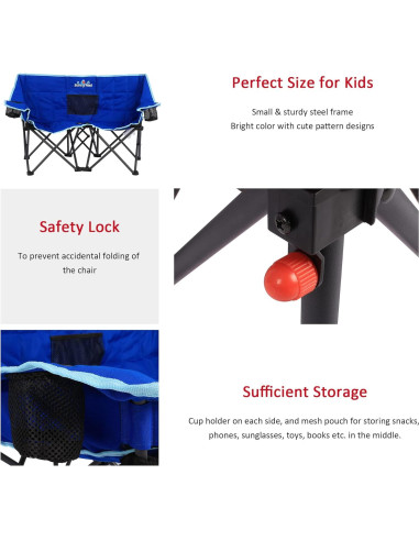 Silla de Camping Doble Plegable SUNNYFEEL Azul para Niños