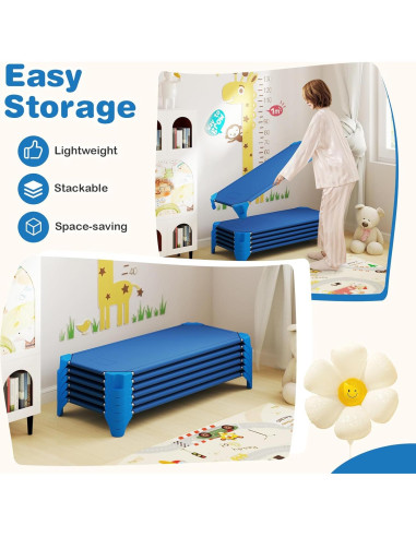 Camas Apilables KOTEK para Niños 132x59.7 cm Azul (Paquete de 6)