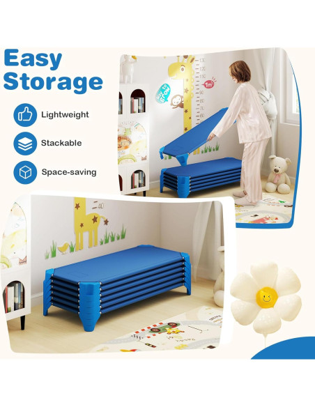 Camas Apilables KOTEK para Niños 132x59.7 cm Azul (Paquete de 6)