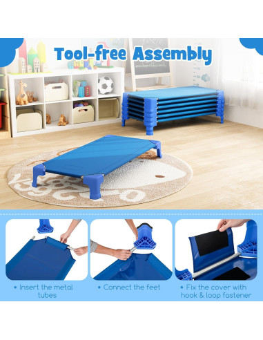 Camas Apilables KOTEK para Niños 132x59.7 cm Azul (Paquete de 6)
