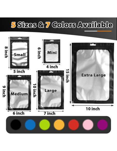 350 Bolsas Mylar Reutilizables 10x15 cm con Cierre Ziplock