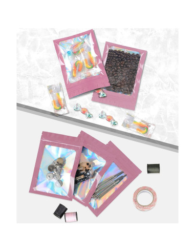 100 Bolsas Mylar Rosa Reutilizables a Prueba de Olores 6x10 cm