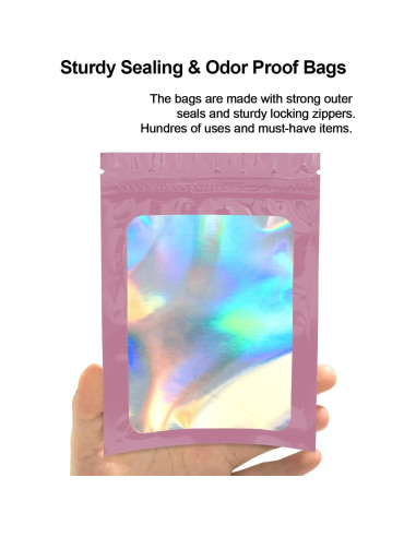 100 Bolsas Mylar Rosa Reutilizables a Prueba de Olores 6x10 cm