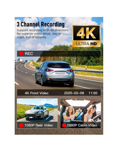 Cámara Dash HunterMax 3 Canales 4K + 1080P, WiFi 5G, 170