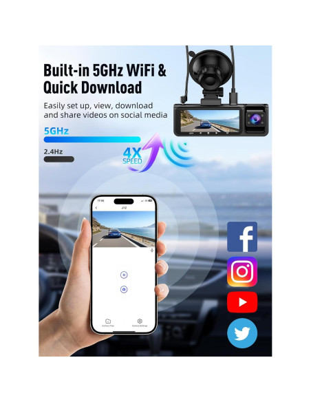 Cámara Dash HunterMax 3 Canales 4K + 1080P, WiFi 5G, 170