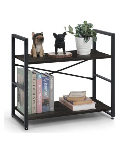 Estantería CAPHAUS 2 Niveles Negra Metal y Madera 55 cm