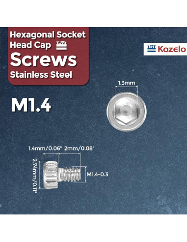 60 Tornillos Hexagonales M1.4-0.3 x 2mm Kozelo Acero Inoxidable