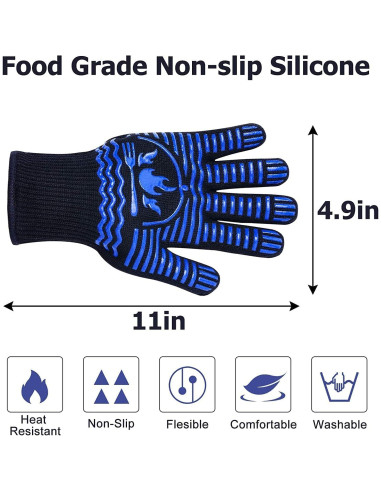 Guantes de BBQ Recoty 28cm Silicona Antideslizantes 800C