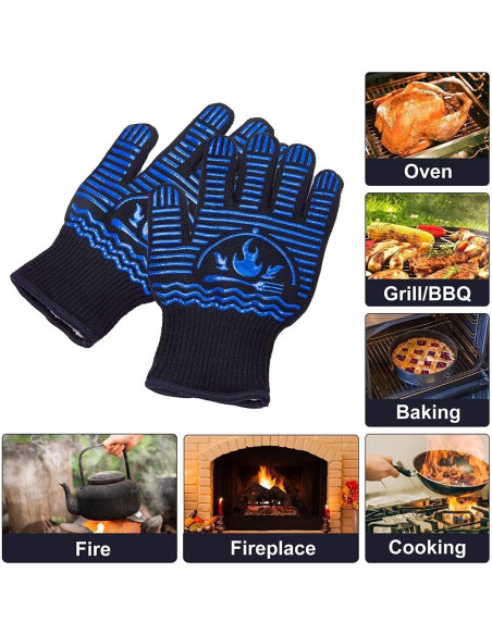 Guantes de BBQ Recoty 28cm Silicona Antideslizantes 800C