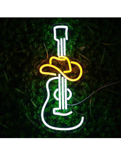 Luz de Neón Guitarra con Sombrero Amarillo LULANMP 42.9x18.8cm 2