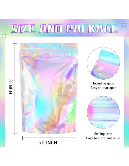 Bolsas de Mylar Holográficas Reutilizables NPLUX 50 Unidades 12.7x20.3CM