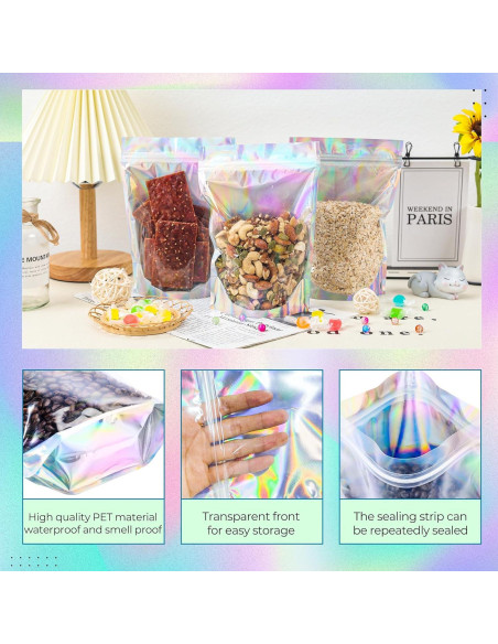 Bolsas de Mylar Holográficas Reutilizables NPLUX 50 Unidades 12.7x20.3CM