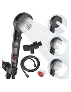 Cabezal de Ducha Filtrado EAARSUO Alta Presión 3 Modos Negro Mate