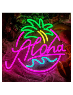 Cartel de Neón Aloha Coco LED 33x30cm para Decoración Tropical