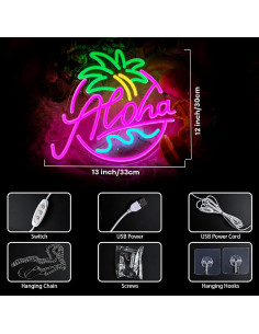 Cartel de Neón Aloha Coco LED 33x30cm para Decoración Tropical 2